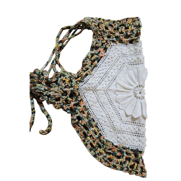 Hand Crafted Hexagon Silhouette Crochet Top Cotton & Acrylic Boho Multicolored - Picture 8 of 17